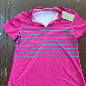 Nike Pink Polo with Blue Stripes